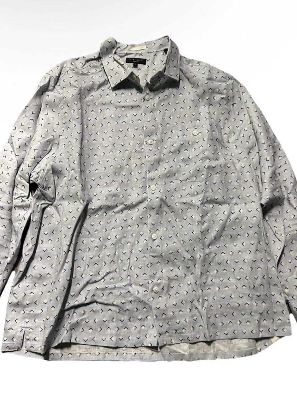 Men’s Ted Baker Blue Long Sleeve Button Up Shirt Geometric Design Size 7 (3XL)